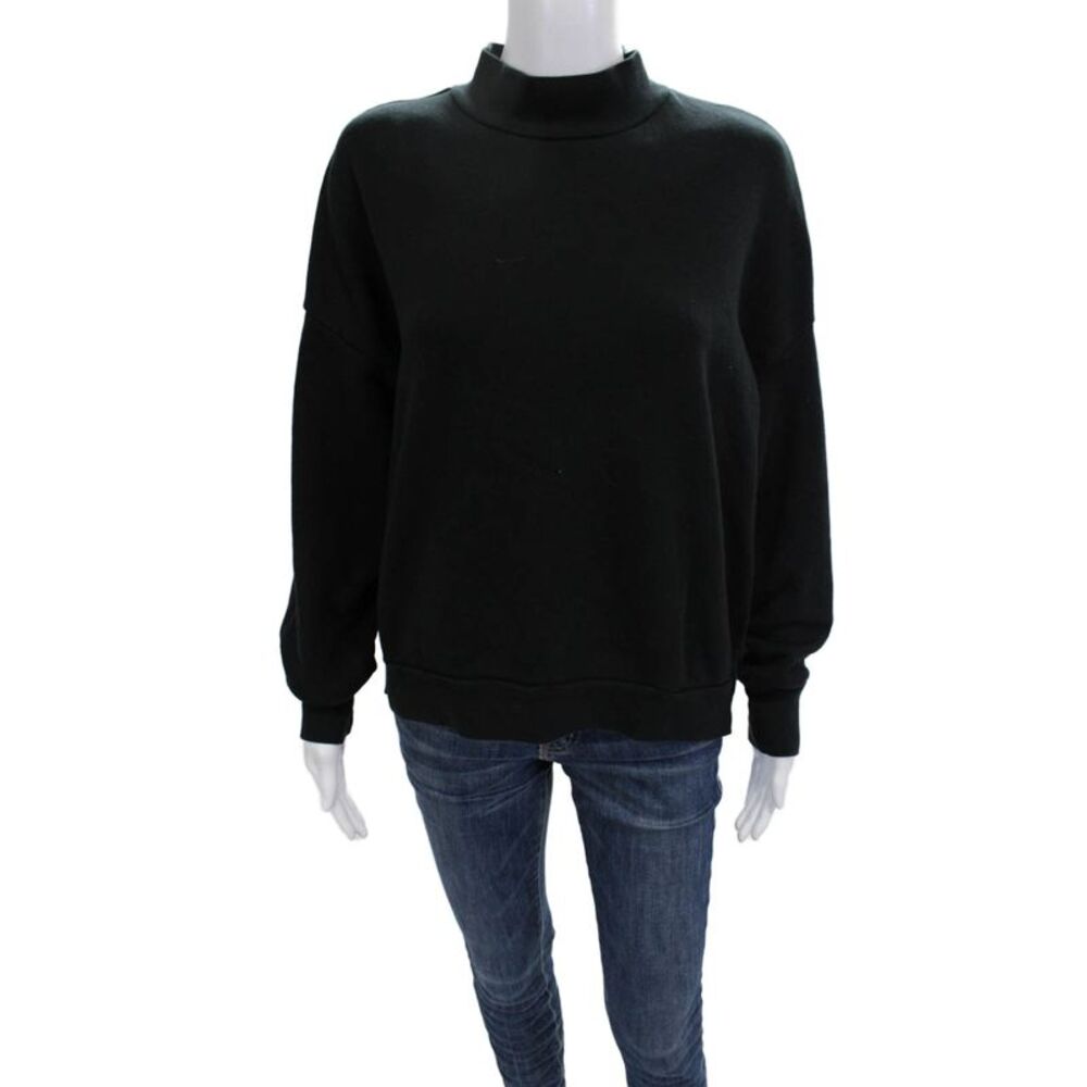 NSF Womens Mock Neck Cotton Sweater Black Size S